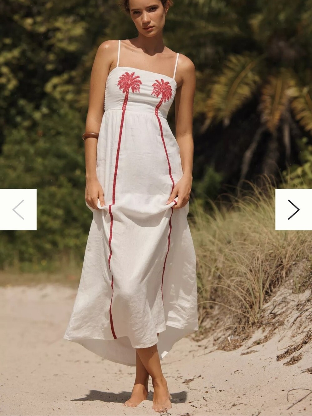 NWOT Maaji White Spaghetti-Strap Maxi Dress with  Palm Embroidery